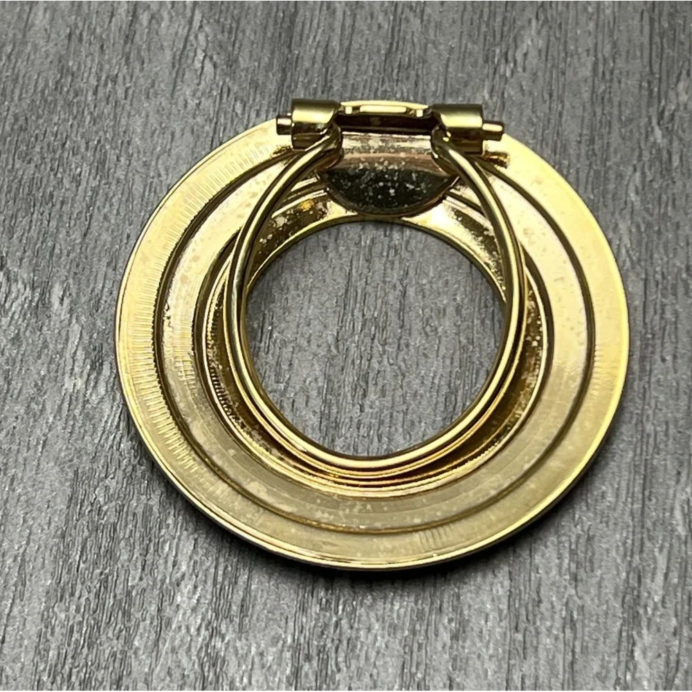 Vintage Gold Tone Concentric Ridged Circle Scarf Clip Modernist Style